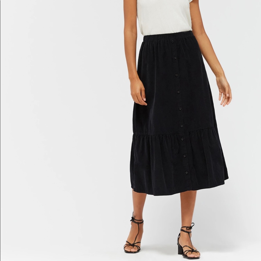 LACAUSA Navy Myles prairie tiered corduroy skirt